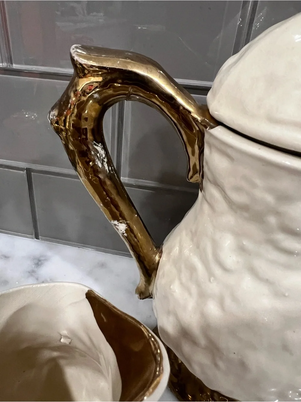 Vintage White Ceramic Teapot and Creamer Set